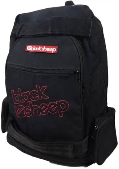 Black Sheep Mochila de Skate Preta com Estampa Animal, Única, Macia, Acolchoada, Zíper, Nylon, Alças, Bolsos Laterais, Para Skate