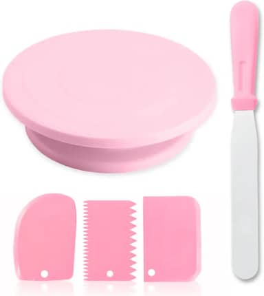 Kit Confeiteiro Bailarina Para Bolo Giratória Com Espátula Alisadora de Quina de Bolo e Espátulas Wave Cake… (Modelo 1)