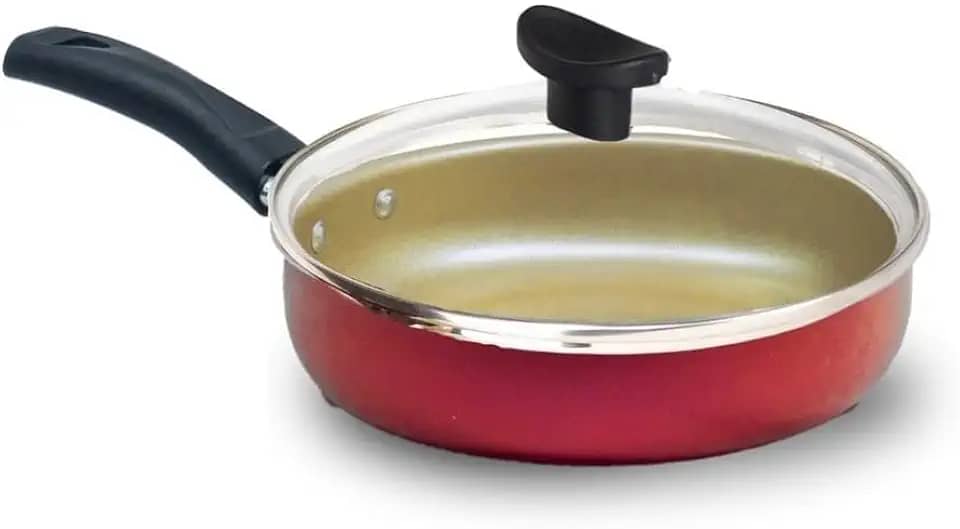 Frigideira Alta 18 cm Teflon Antiaderente com Tampa de Vidro