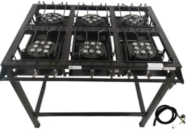 Fogão Industrial 6 Bocas Alta Pressão Preto c/Mang e Reg