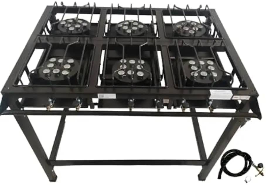 Fogão Industrial 6 Bocas Alta Pressão Preto c/Mang e Reg