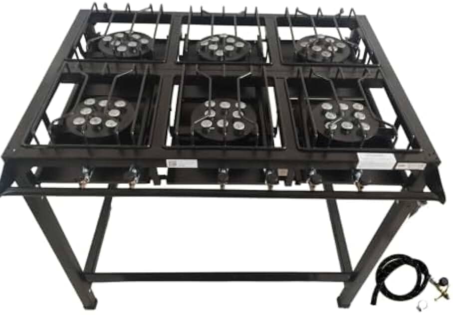Fogão Industrial 6 Bocas Alta Pressão Preto c/Mang e Reg