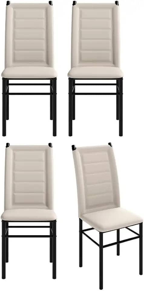 Conjunto 4 Cadeiras Sala Jantar Cozinha Estofada Tubo Preto (Preto/Off White)