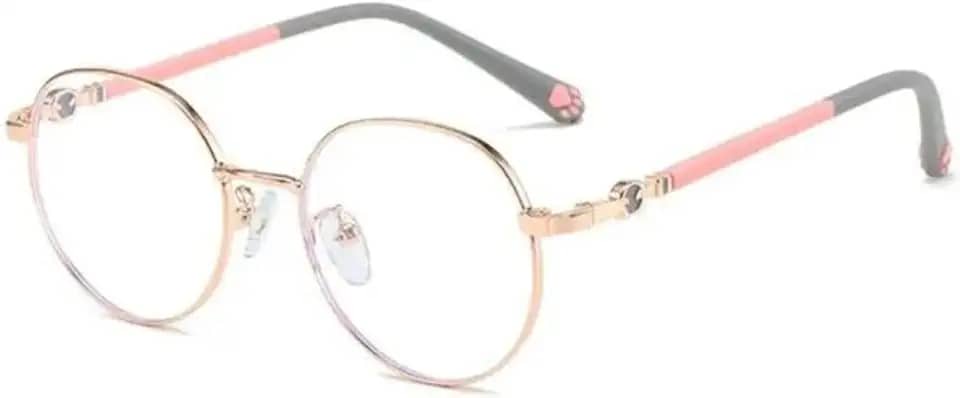 Óculos de Grau Infantil, Armação Redonda, Hastes com Detalhe de Patinha, Rosa e Azul