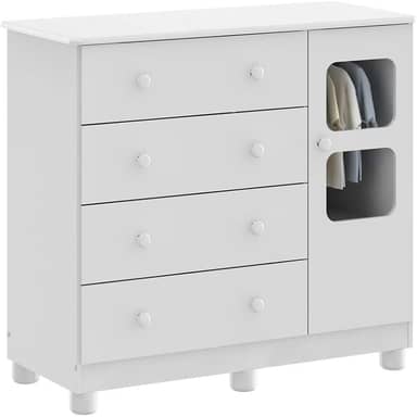 Cômoda de Bebê 1 Porta 4 Gavetas Uli Móveis Peroba Branco Brilho