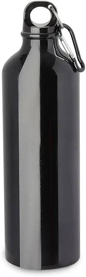 Garrafa de Água em Alumínio 750ml, Tampa Rosqueável com Mosquetão, Design Moderno, Multicolorido, para Água, 23cm x 6cm (Preto)