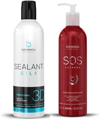 Kit Selagem Borabella Sealant Silk 3D 380ml e SOS Extreme - Tratamento Capilar Profissional, Brilho Espelhado e Redução de Volume/Frizz