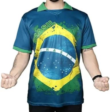 Camisa Polo Azul Bandeira Brasil Copa do Mundo Futebol