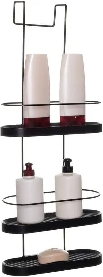 Porta Shampoo Triplo para Box de Banheiro Aramado Preto com Preto