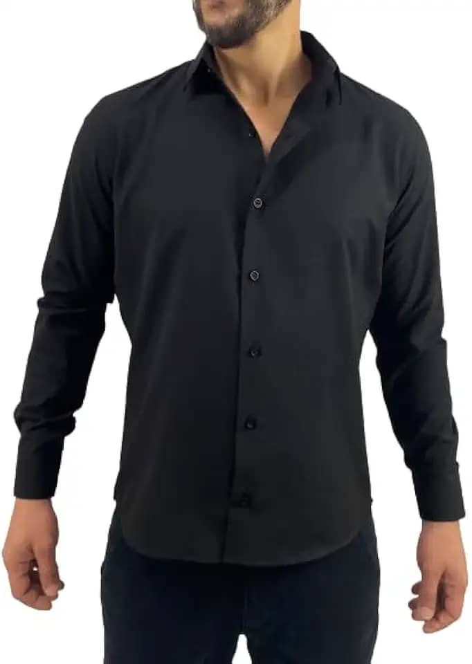 Camisa Social Manga Longa Slim Preta tecido de algodão 5045C