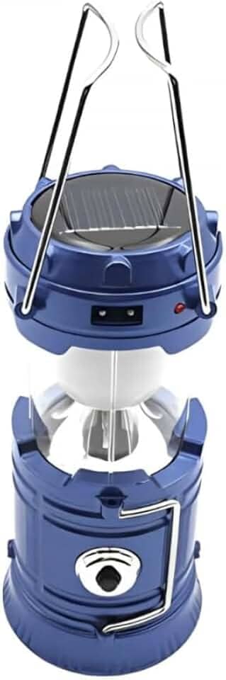 Lampião LED Solar Portátil, Recarregável USB, 3 Cores, com Alça para Camping (Azul)