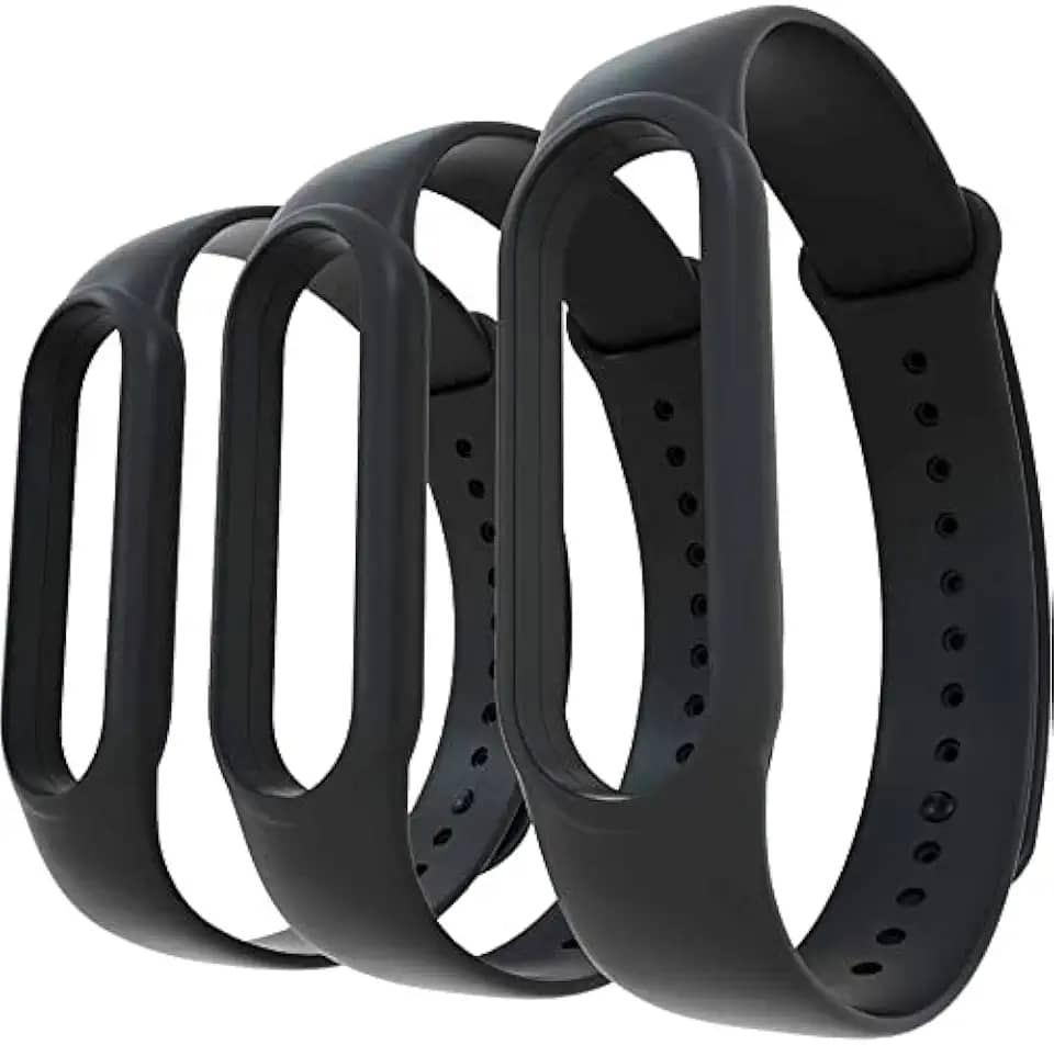 Kit 3x Pulseiras Pretas Silicone Sport Compatível com Xiaomi Mi Band 3 4 Mi Band 5 6