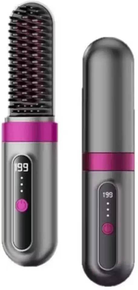 ￼Escova Alisadora Sem Fio com Display Digital – USB C Recarregável, Portátil e Rápida Controle De Temperatura