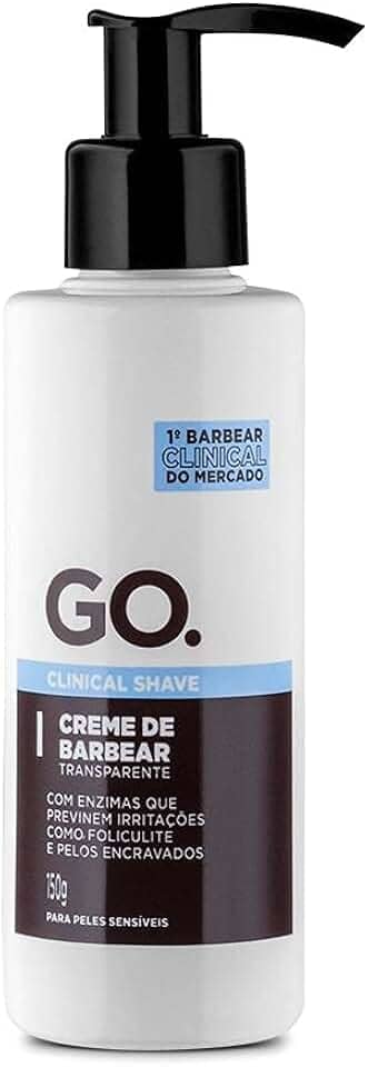 Creme de barbear transparente, clinical, com enzimas cicatrizantes, anti foliculite, pelos encravados e vermelhidão, Go Man
