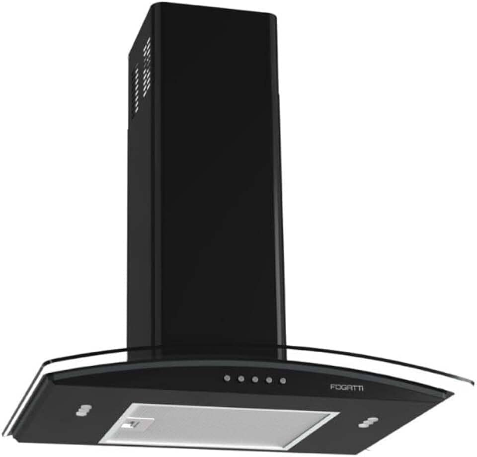 Coifa de Parede Vidro Curvo, Fogatti, Painel Mecânico, 60cm 4 e 5 Bocas, Black 110V