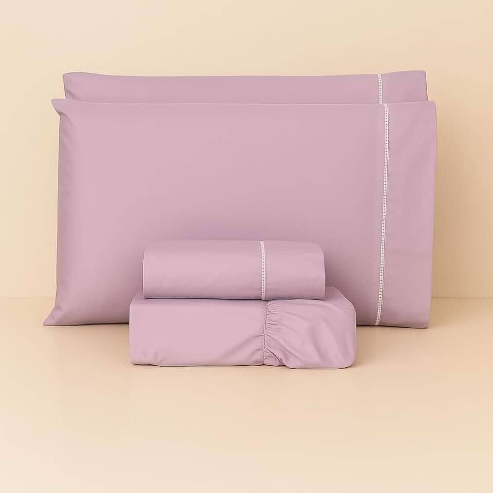 JOGO DE LENÇOL CASAL 4 PEÇAS 100% ALGODÃO 200 FIOS COM ACABAMENTO EM PONTO PALITO (Lilás)