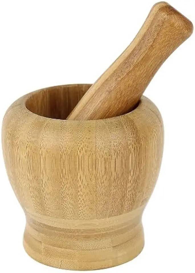 Pilão Com Socador Madeira Bambu Alho Pimenta