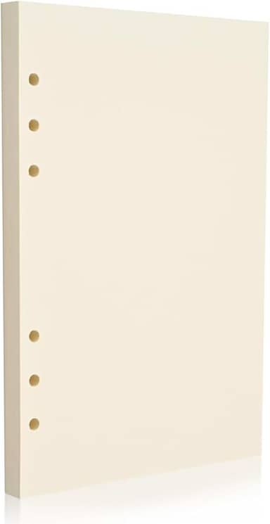 Refil de papel A5 com 6 furos – Caneta-tinteiro bege de 100 g/m² e caneta de gel, folha solta para fichários de 6 anéis, em branco, sem sangramento – diário, planejamento, anotações. Compatível com