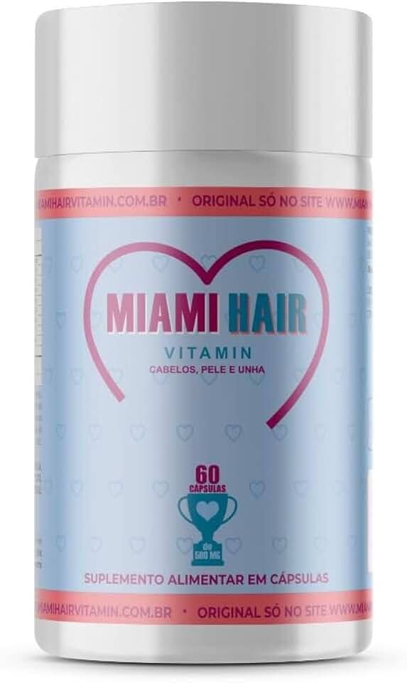 Miami Hair Vitamin 500MG Biotina 45mcg Antiqueda e fortalecimento,+ Vitaminas A, B7,D,B9,E,B12,C, Cobre Ferro e Zinco encorpa e engrossa os fios Fortalece a raiz