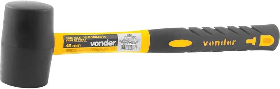 Vonder, Martelo De Borracha 45 Mm, Cabo Em Fibra, Preto.