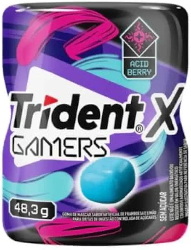Chiclete Trident X-Gamers Acid Berry sem açúcar 48,3g