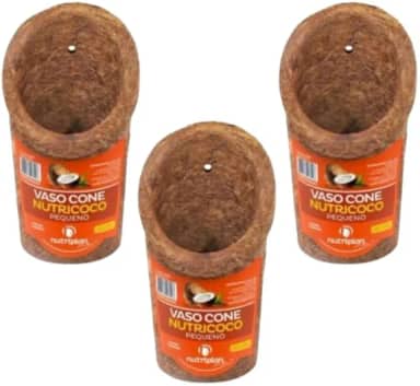 Nutriplan Kit com 3 Vasos Cone de Fibra de Coco para Orquídeas, 21,5 cm x 13 cm, Pequeno Suspenso Pendurar
