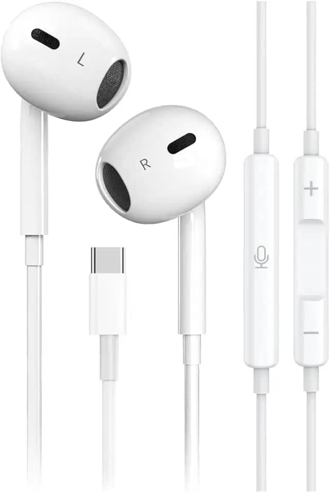 Fones de ouvido USB-C Compatível iPhone 16/15 Pro Max Plus, tipo C, com fio, microfone e controle remoto, para iPhone 16/15 Pro, iPad Pro, Galaxy S23/S22/S21/Ultra Note - Premium