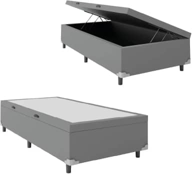 Cama Box com Baú Solteiro 0,88 com 41cm de Altura Prince Cinza