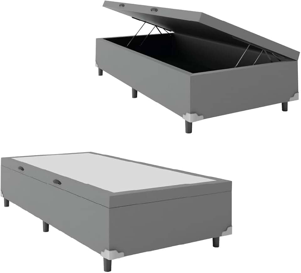 Cama Box com Baú Solteiro 0,88 com 41cm de Altura Prince Cinza
