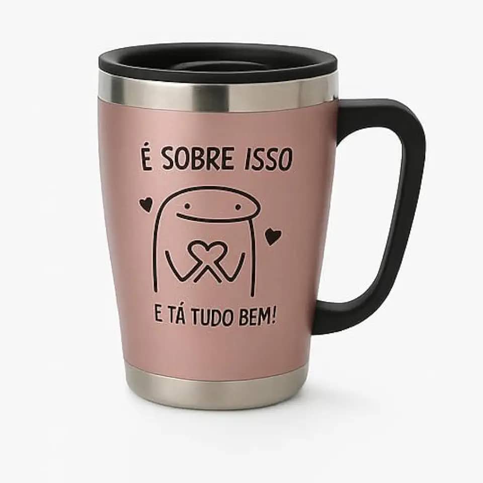 Caneca Térmica com Tampa Estampa Divertida Aço Inoxidável