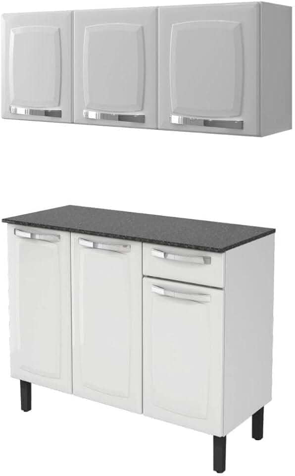 Kit Multiuso Itatiaia Aço Balcão 3 Portas e 1 Gaveta Com Armário Aéreo 3 Portas Branco Rose