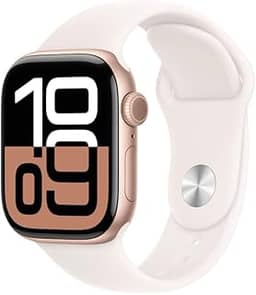 Apple Watch Series 10 GPS + Cellular • Caixa ouro rosa de alumínio – 42 mm • Pulseira esportiva blush-clara – P/M