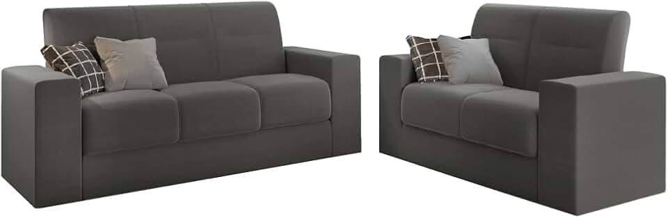 Conjunto de Sofá 2 e 3 Lugares Leon Veludo Cinza