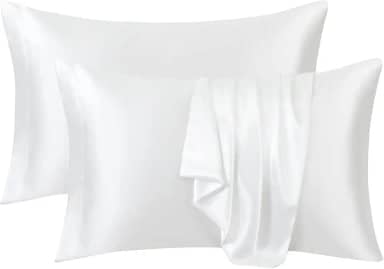 Ersmak Fronhas de cetim Queen conjunto de 2, fronhas de cetim ultra macias e sedosas para cabelo e pele, capas de almofada resistentes a desbotamento com fecho de envelope (branco marfim)