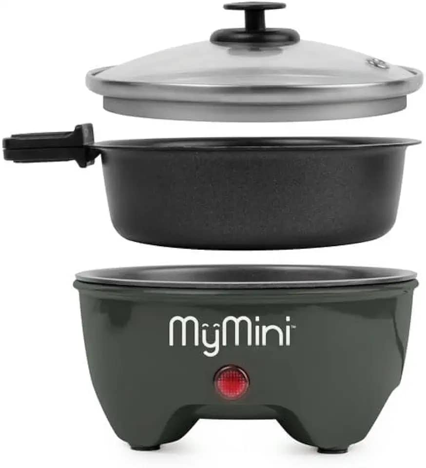 Panela elétrica de macarrão e frigideira de 12,7 cm, amora-preta (9,4 cm x 13,3 cm, 0,6 kg), luzes indicadoras, compacta e leve - 260 watts