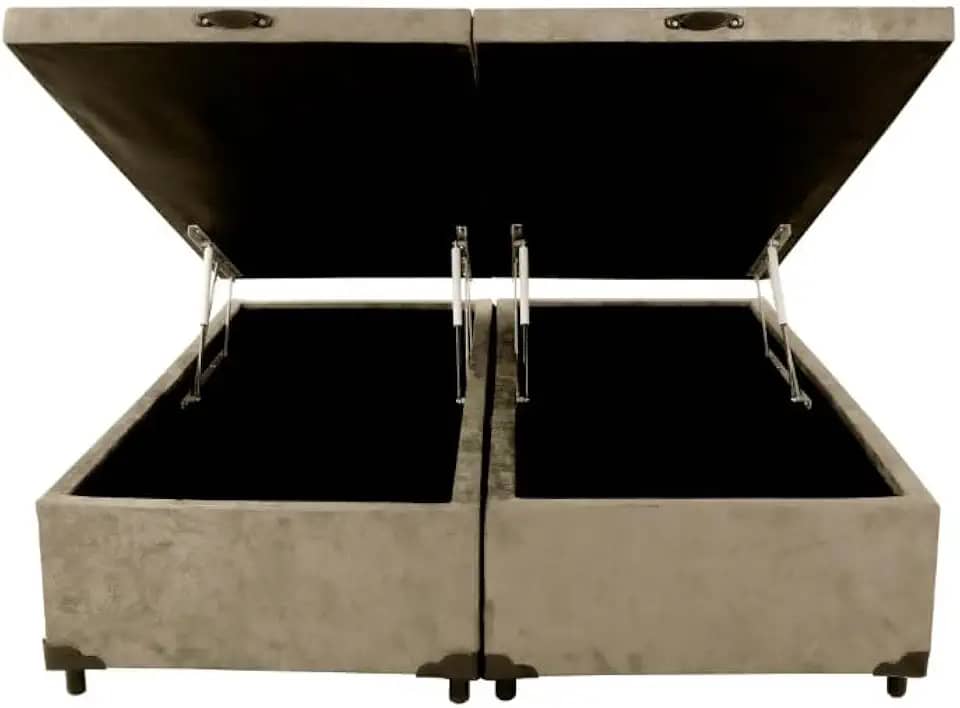 Cama Box Com Baú Bipartido Casal Suede Bege Blindado Real comfort 1.38x1.88