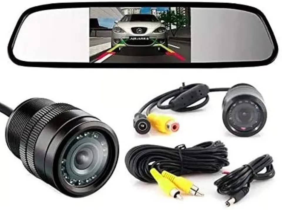 Kit Espelho Retrovisor Com Tela E Câmera De Ré Com 10 Led