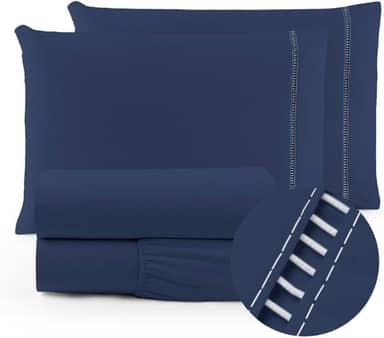 Jogo de lençol 400 fios Micropercal elástico toque suave varios tamanhos (solteiro, casal, queen, King) (Casal, Azul-marinho)