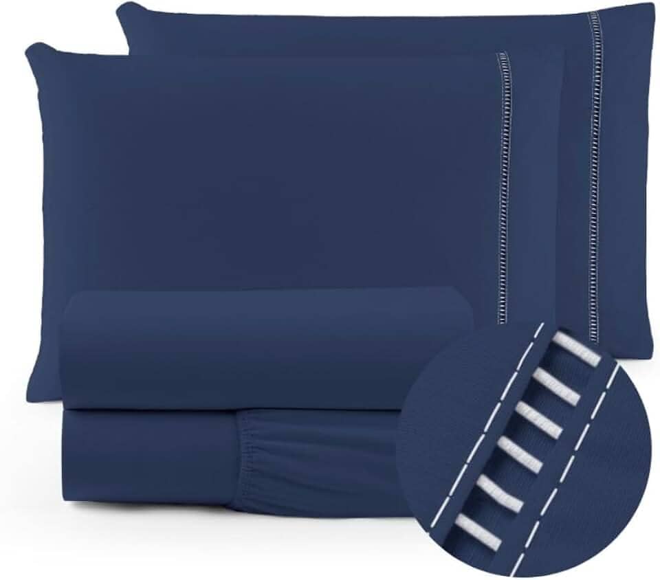 Jogo de lençol 400 fios Micropercal elástico toque suave varios tamanhos (solteiro, casal, queen, King) (Casal, Azul-marinho)