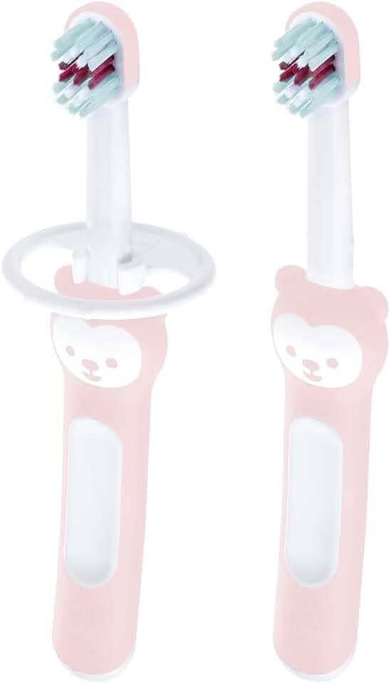 MAM Baby Kit com 2 Escovas de Dentes Baby's Brush com Trava de Segurança para Crianças de 6+ Meses Com Cabo Ergonômico e Fácil de Segurar, Rosa