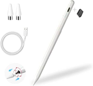 Caneta Stylus Touch Recarregável p/Tablets e Celular – Ponta Fina 1,5 mm, Alta Precisão, Rejeição de Palma e Inclinação - Acompanha 2 ponteiras extras