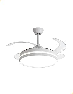 Ventilador de Teto Retrátil com Plafon LED 3 Cores + Controle Remoto – Air Signo Opus – 4 Pás Transparente – Estrutura Branca – Silencioso e Econômico