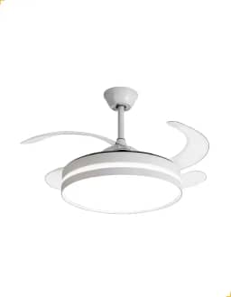 Ventilador de Teto Retrátil com Plafon LED 3 Cores + Controle Remoto – Air Signo Opus – 4 Pás Transparente – Estrutura Branca – Silencioso e Econômico