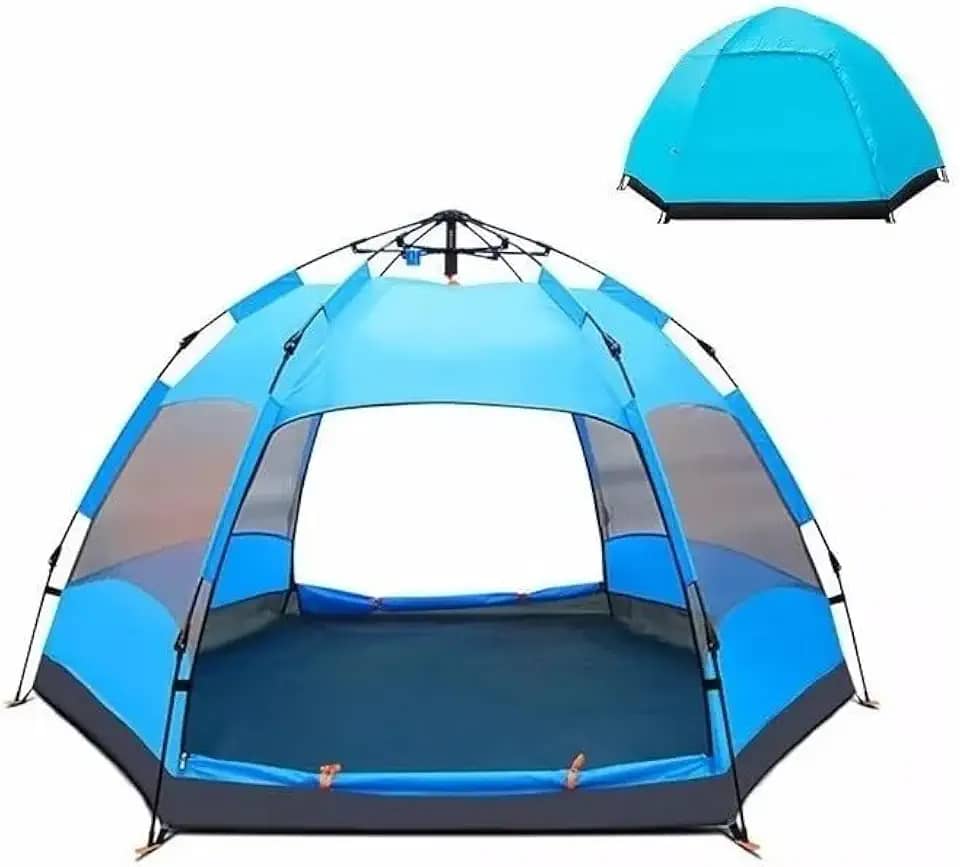 Barraca de Camping Automática 5-8 Pessoas, Impermeável, Ventilada, Azul