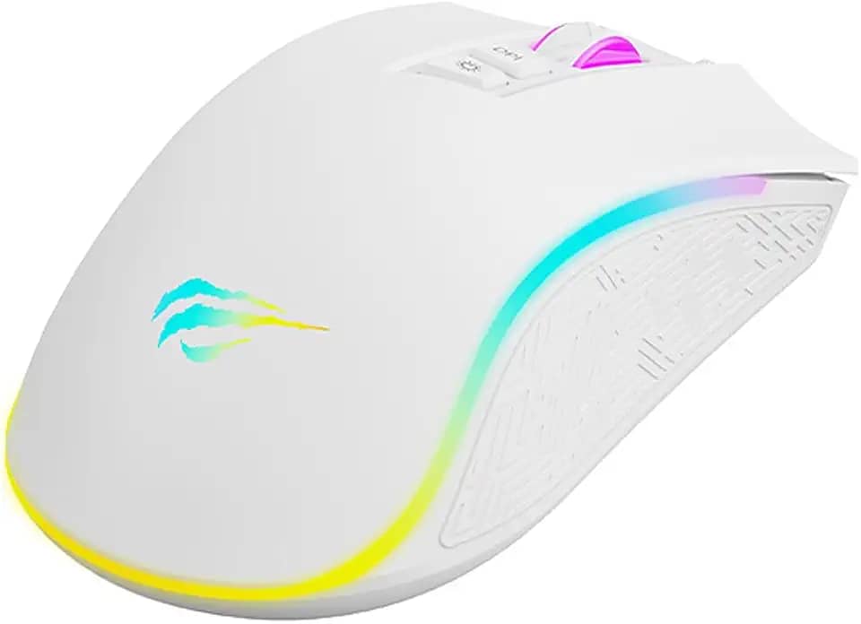 Mouse Gamer Havit MS1034 White, USB, RGB, 7 Botões, Programação de Macros, Design Ergonômico, Até 7200 DPI, Branco