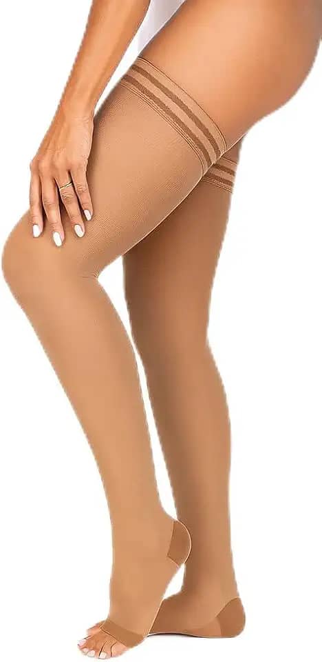 Meia de Compressão 7/8 Natural Escuro 20-30mmHg Attiva Sem Ponteira Para Varizes Confortavel