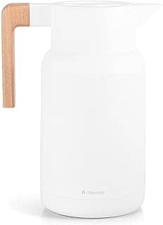 TERMOPRO Garrafa Termica 1 Litro Branca Wood Fashion Bule Cafe Cha Suco com Ampola de Vidro Tampa Vedada Acabamento Madeira Design Sofisticado Elegante Mesa Posta Gourmet