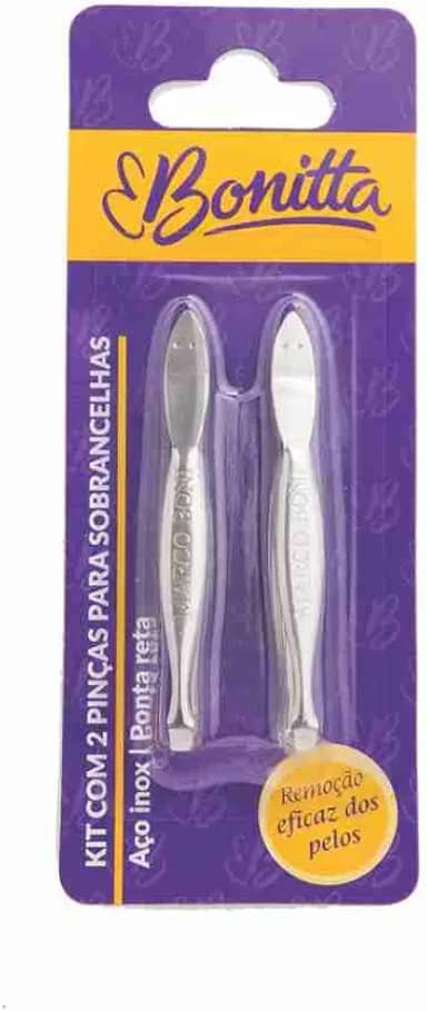 Bonitta Kit Com 2 Pinças Para Sobrancelhas Aço Inox Ponta Reta 597Bt