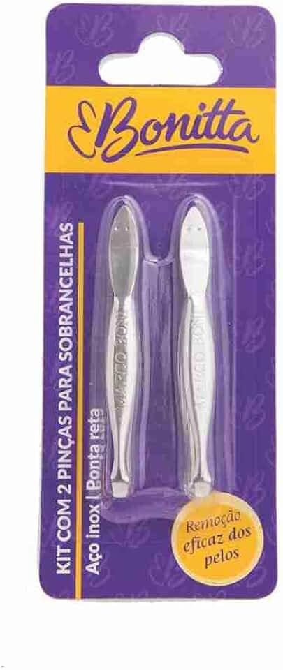 Bonitta Kit Com 2 Pinças Para Sobrancelhas Aço Inox Ponta Reta 597Bt