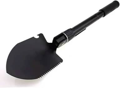 Pá Dobrável Multifuncional com Bússola, Cabo de 41cm, Lâmina 13x9cm, Preta Portátil 3 Em 1 Para Atividades Externas Com Trava E Bússola Para Camping E Trilha